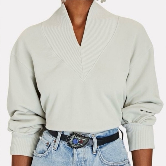 Agolde Klara V Neck Off White Ribbed Sweatshirt Size Large Modern Minimalist - Picture 2 of 16